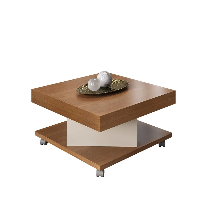 Mesa De Centro Decorativa  En Mdp 63X63 Cerezo Con Blanco