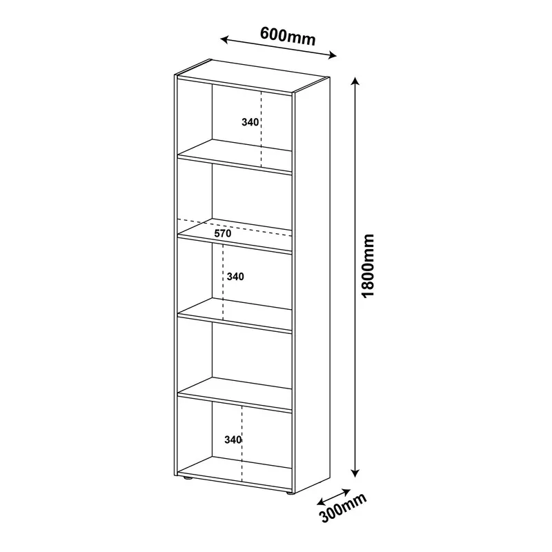 Biblioteca Estantería Librero En Mdp 60Cm 5 Estantes Cerezo