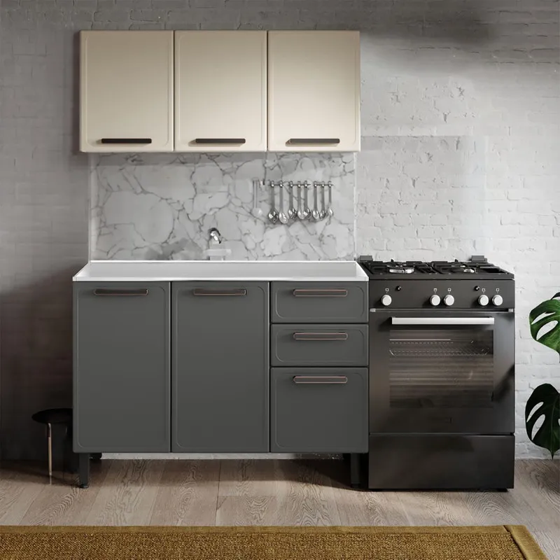 Cocina Integral Bertolini En Acero 1.20M Sin Mesón Gris Con Beige