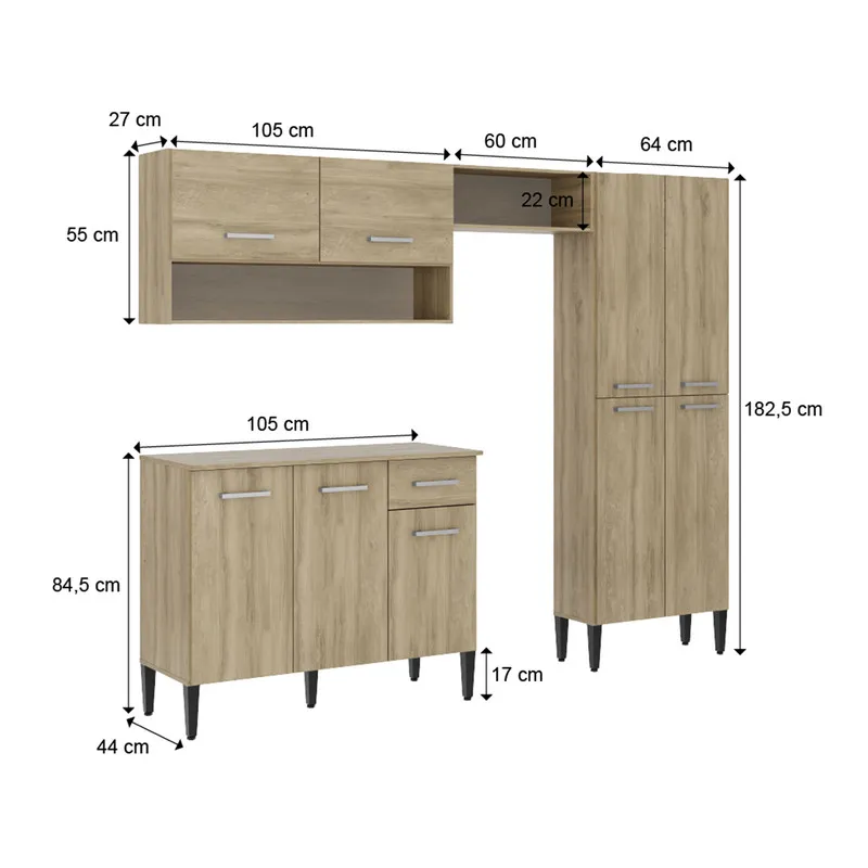 Cocina Integral En Mdp 230Cm Con Meson En Mdp 9 Puertas Roble