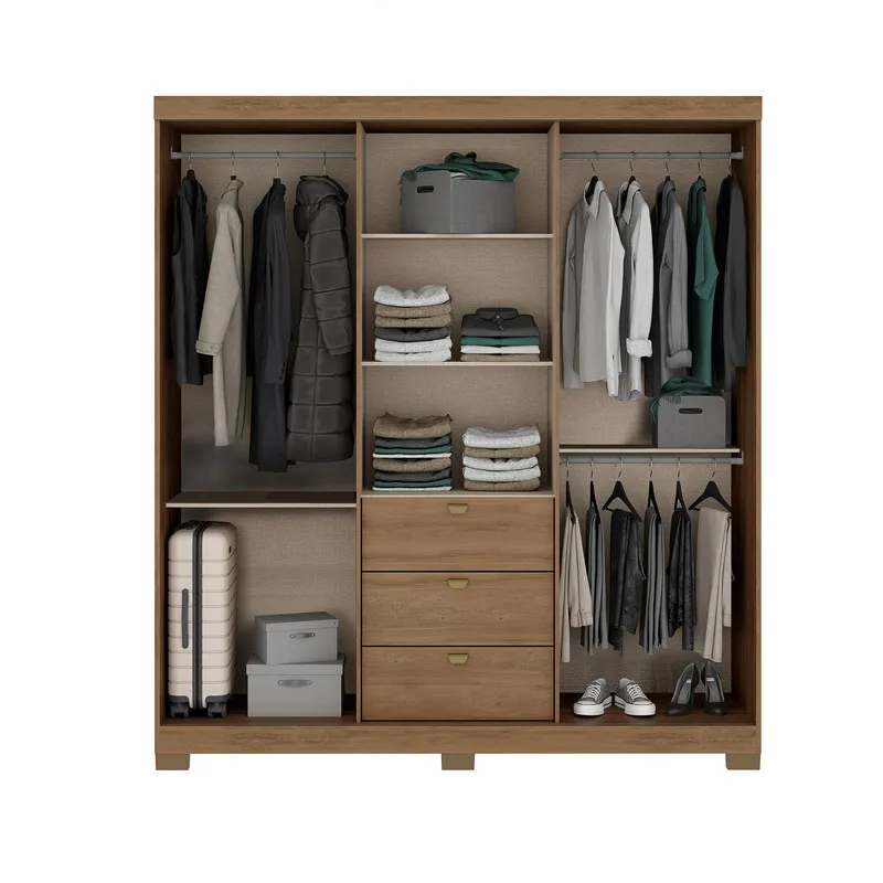 Closet Armario 180Cm 4 Puertas 3 Cajones En Mdp Freijo Con Beige