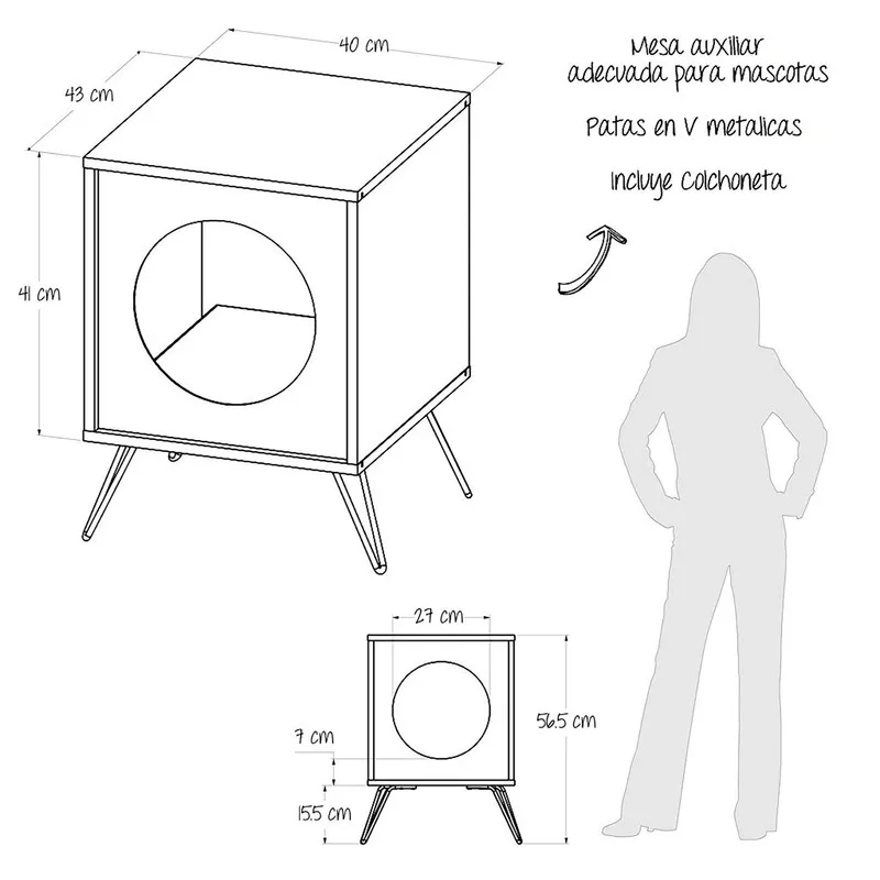 Mueble Auxiliar Para Mascota 40Cm En Mdp Rovere