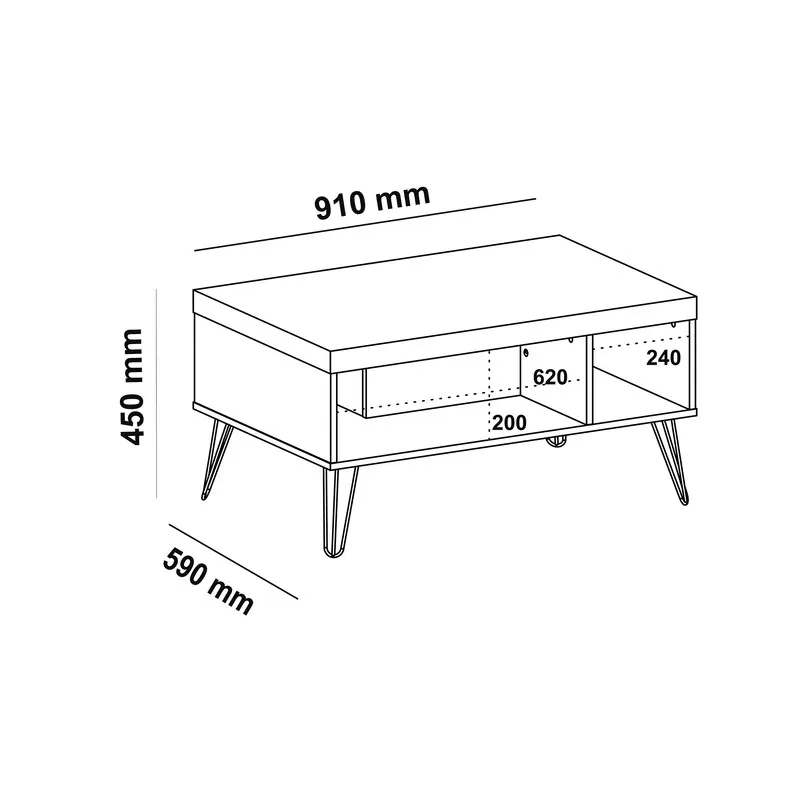 Mesa De Centro En Mdp 59Cm Pata En Acero Blanco