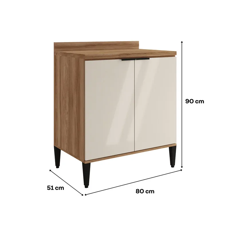 Mueble Inferior Bertolini De 80 Cm En Mdp Con Tapa Freijo Off White