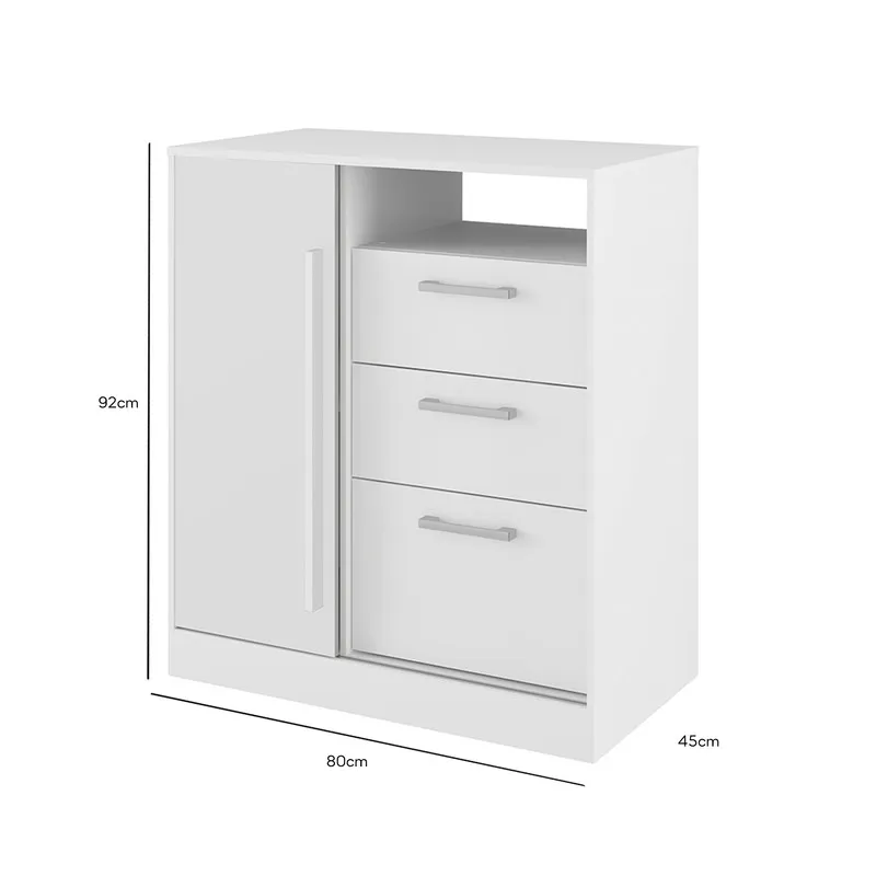 Comoda Cajonera 80 Cm En Mdp 3 Cajones 1 Puerta Blanco