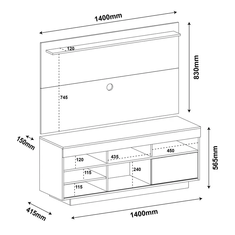 Panel Mueble De TV 42" BERTOLINI Incluye Soporte Color Marron