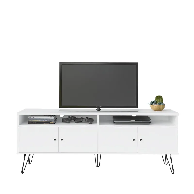 Mueble De TV 60"  BERTOLINI En MDP 160cm Pata De Acero Blanco