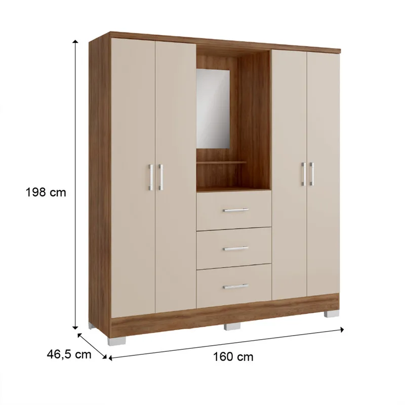 Closet Armario 160Cm 4 Puertas 3 Cajones En Mdp Freijo Con Beige