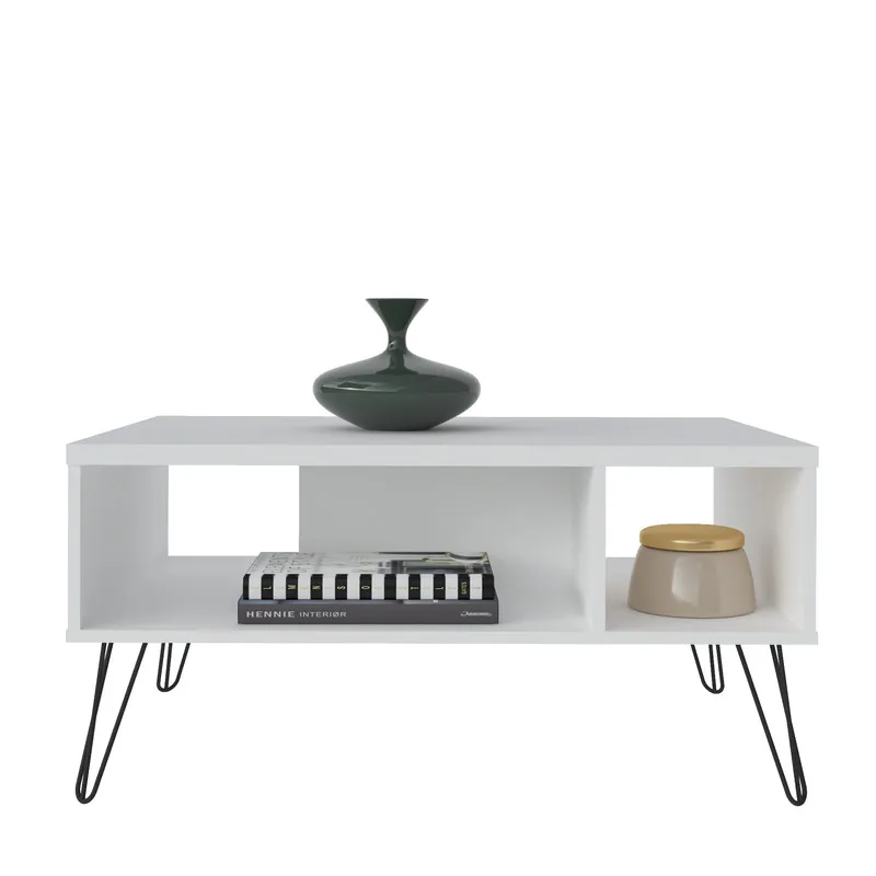 Mesa De Centro En Mdp 59Cm Pata En Acero Blanco