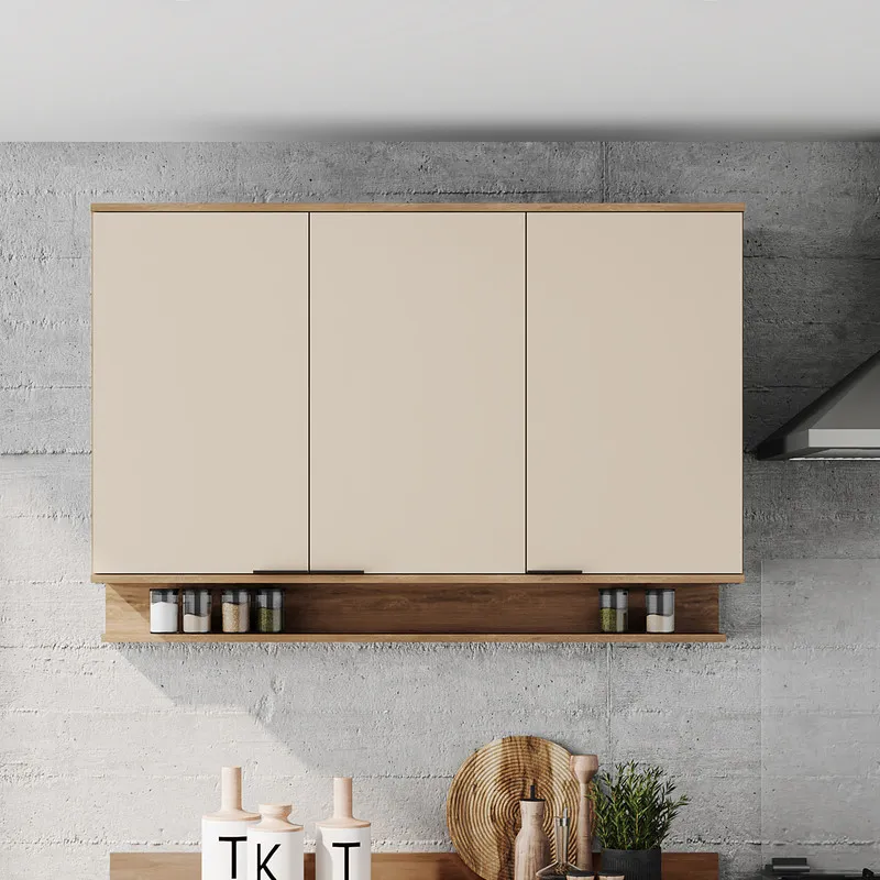 Mueble Superior Multiuso Cocina 120 Cm Mdp 3 Puertas Freijo Offwhite