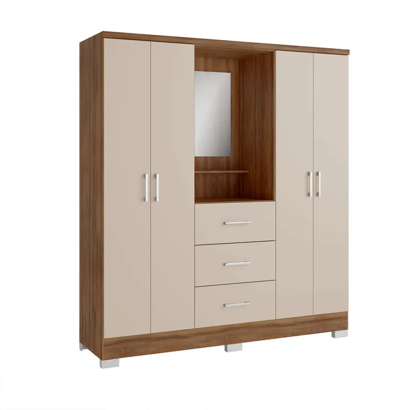 Closet Armario 160Cm 4 Puertas 3 Cajones En Mdp Freijo Con Beige