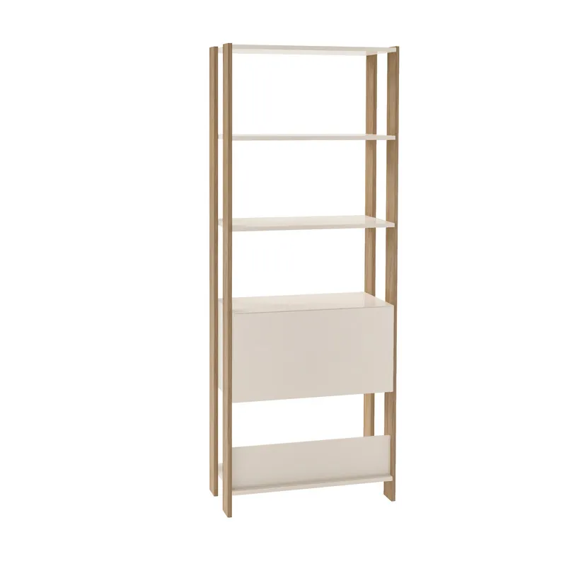 Estanteria Biblioteca Match BERTOLINI Con Puerta En MDP 166x63cm Off White/ Roble