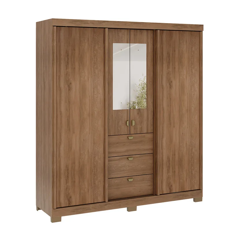 Closet Armario 180Cm 4 Puertas 3 Cajones En Mdp Freijo Con Beige