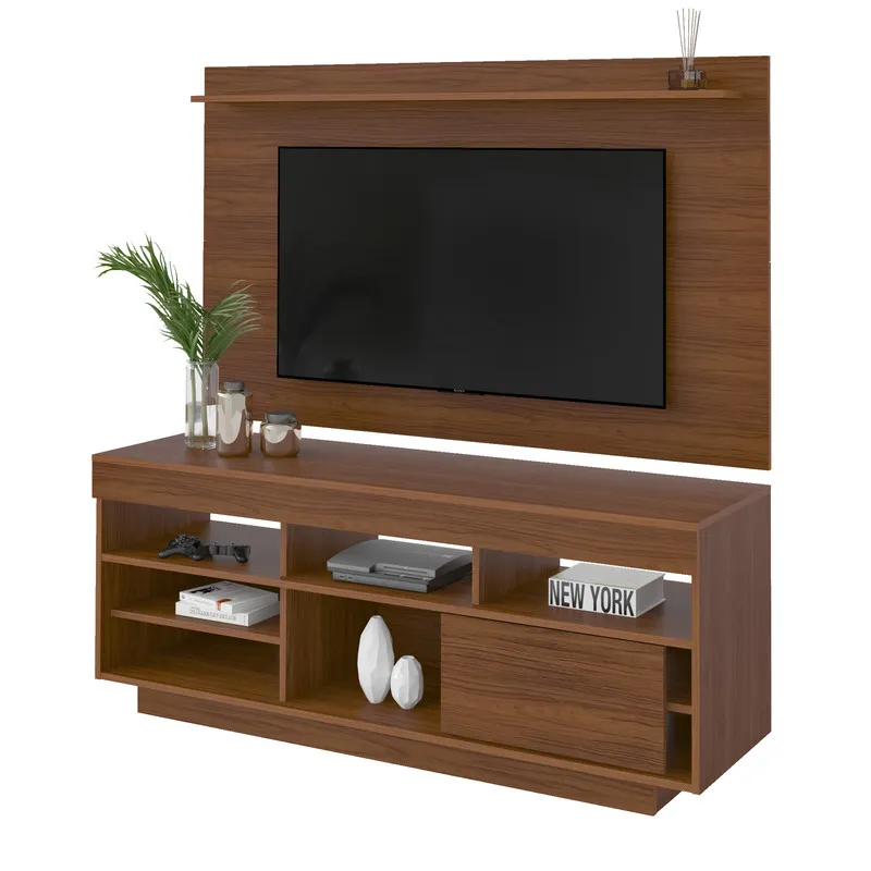 Mueble Para TV 55" BERTOLINI Con Panel En MDP Incluye Soporte Cedro Con Blanco