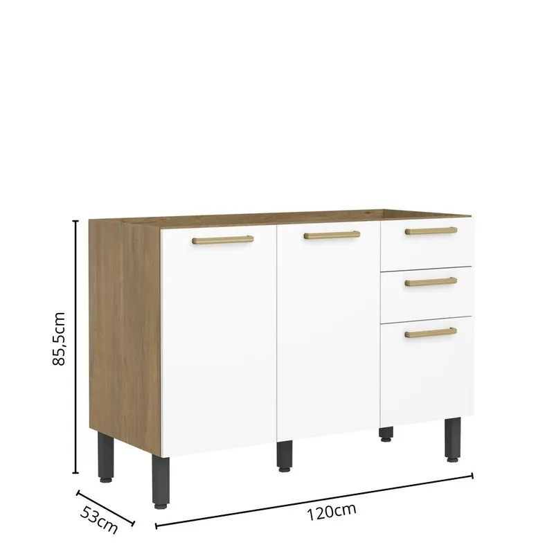 Mueble Inferior De Cocina De 120 Cm En Mdp Sin Meson Blanco