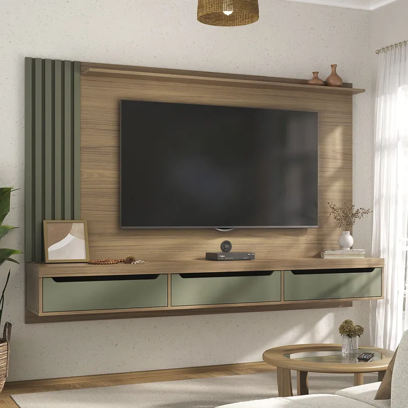 Mueble Para Tv 75" En Mpd 200Cm Incluye Soporte Roble Con Menta