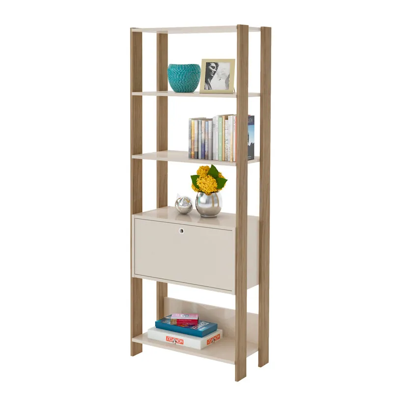 Estanteria Biblioteca Match BERTOLINI Con Puerta En MDP 166x63cm Off White/ Roble