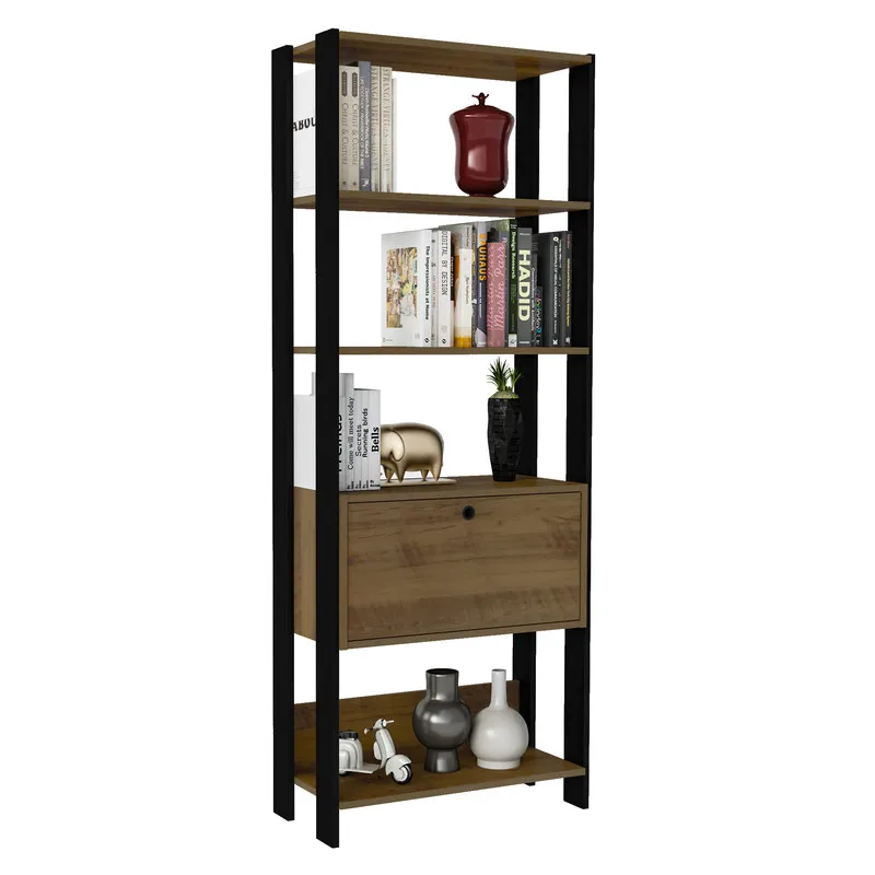 Estanteria Biblioteca Match BERTOLINI Con Puerta En MDP 166x63cm Pino Con Negro