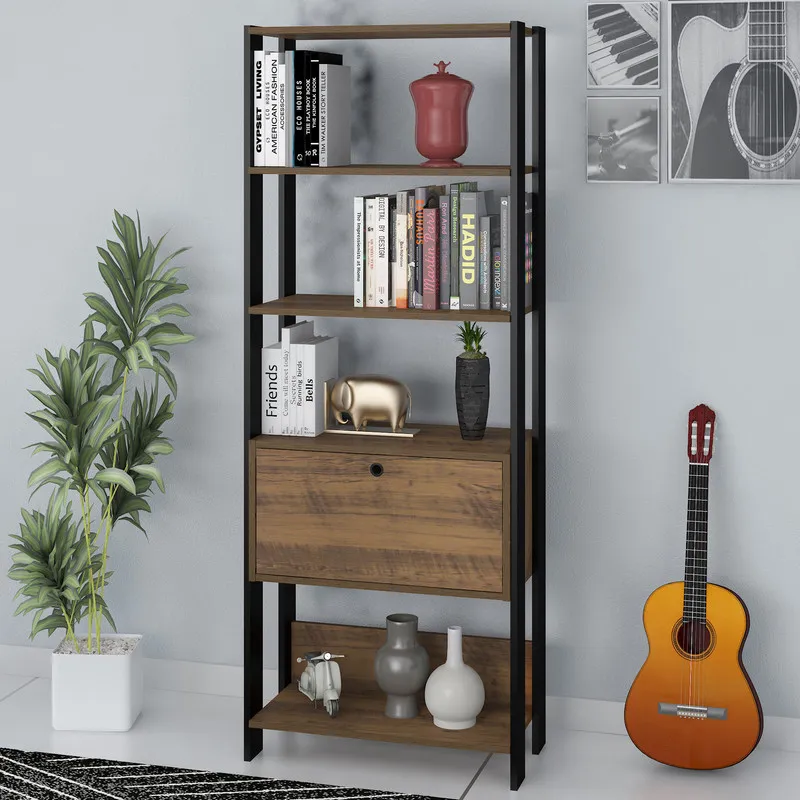 Estanteria Biblioteca Match BERTOLINI Con Puerta En MDP 166x63cm Pino Con Negro