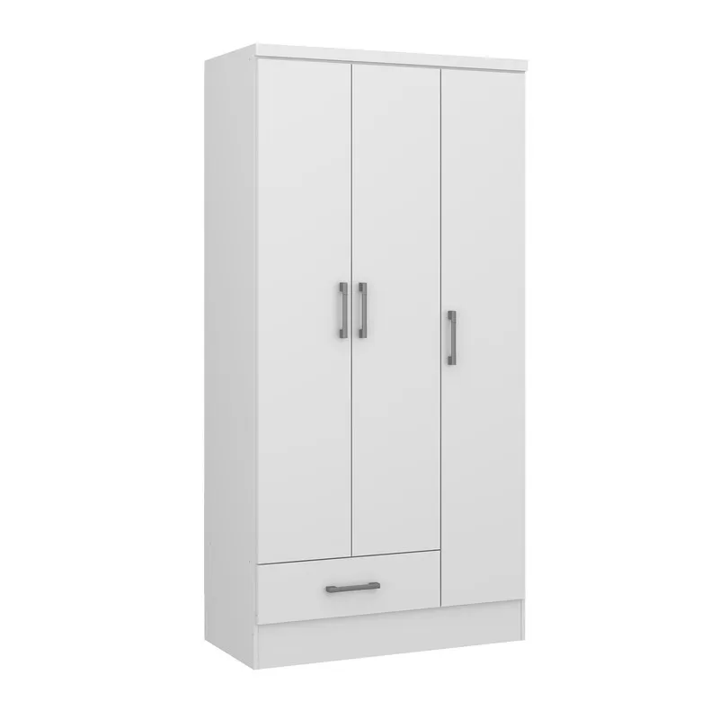 Closet Armario 90Cm 3 Puertas 1 Gaveta En Mdp Blanco