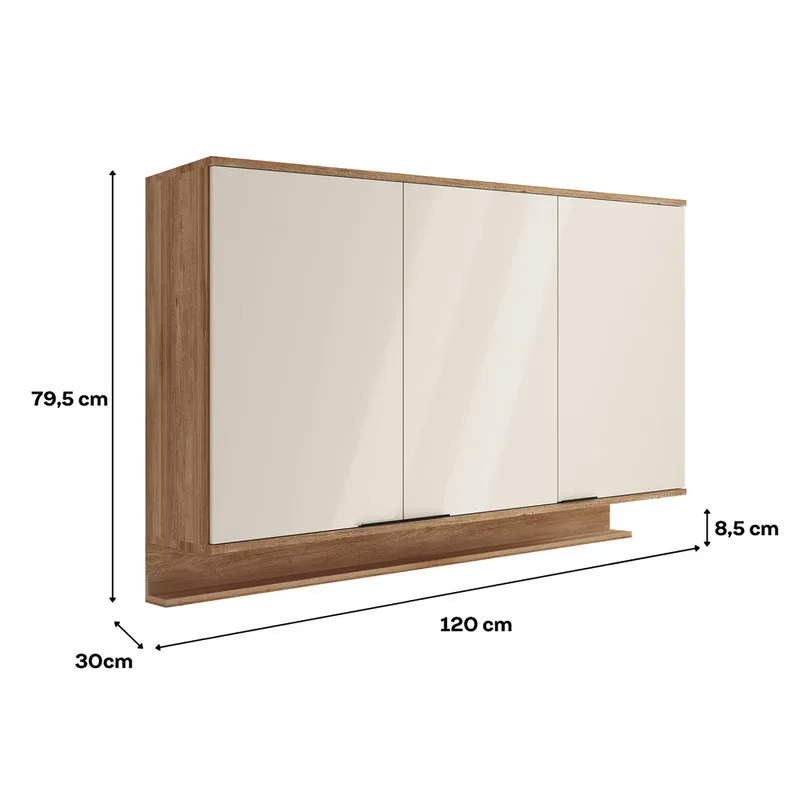 Mueble Superior Multiuso Cocina 120 Cm Mdp 3 Puertas Freijo Offwhite