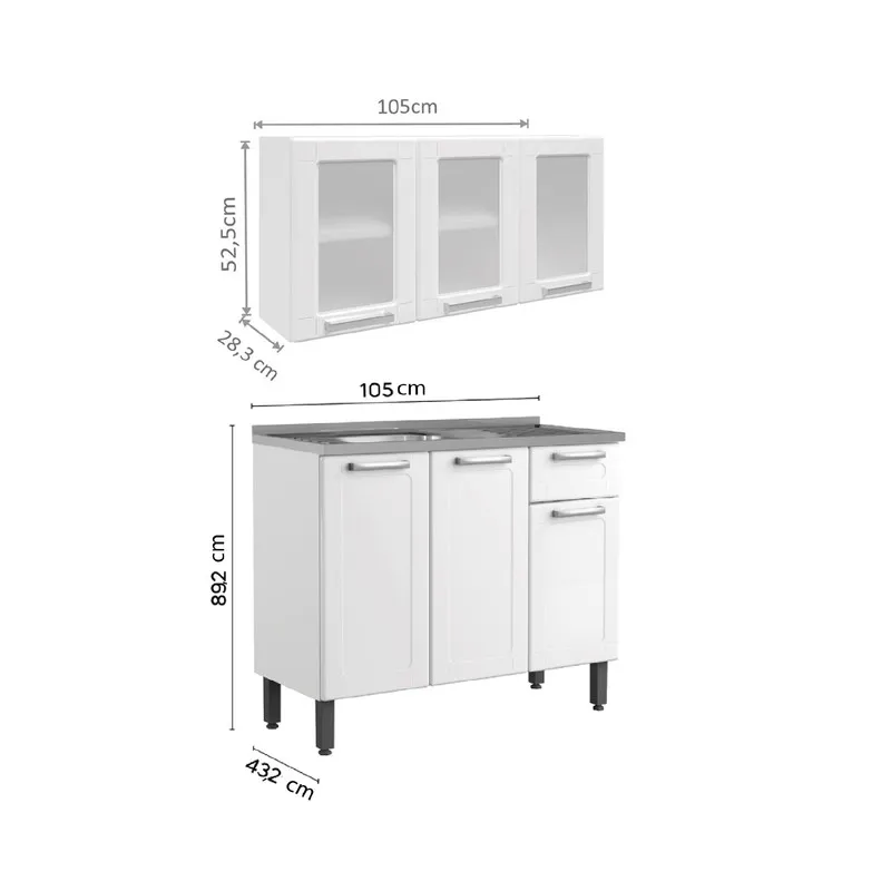 Cocina Integral Simply En Acero 105Cm Incluye Lavaplatos Izquierdo Blanco