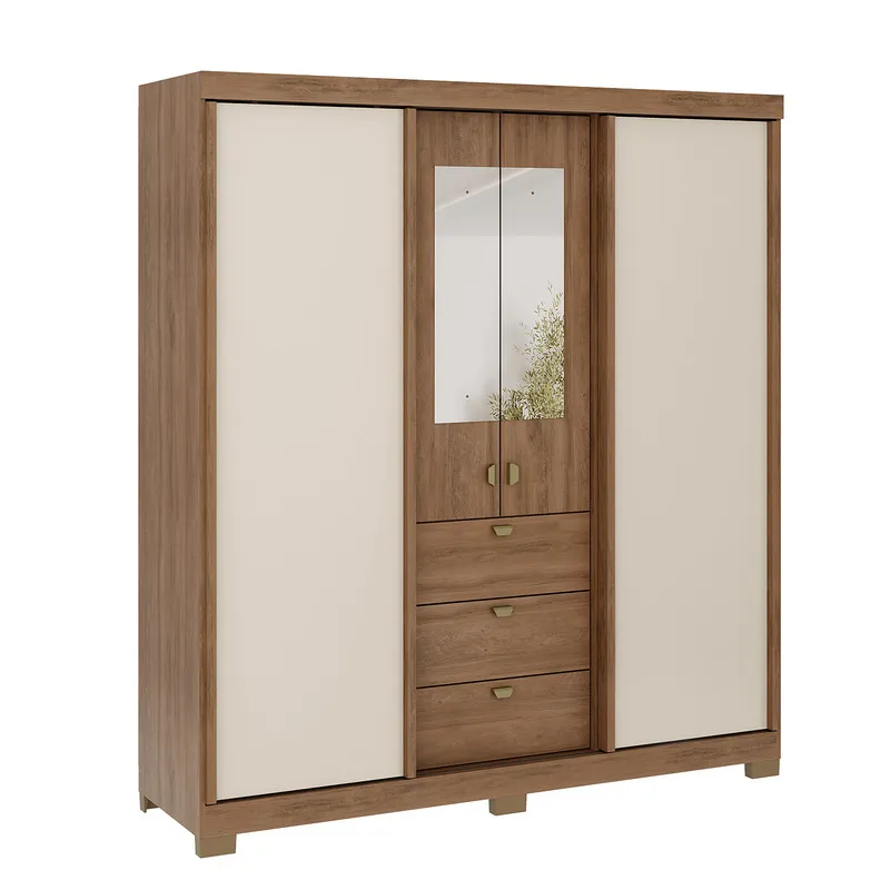 Closet Armario 180Cm 4 Puertas 3 Cajones En Mdp Freijo Con Beige