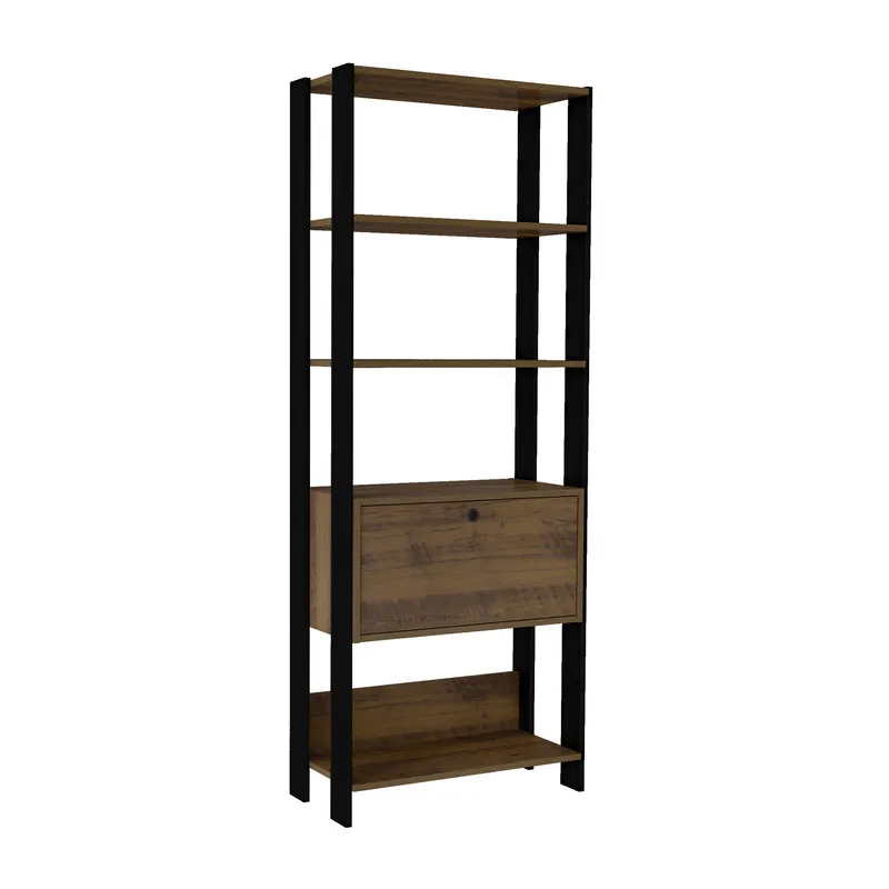 Estanteria Biblioteca Match BERTOLINI Con Puerta En MDP 166x63cm Pino Con Negro