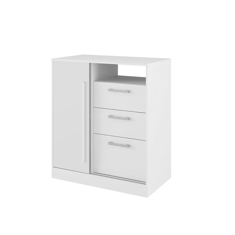 Comoda Cajonera 80 Cm En Mdp 3 Cajones 1 Puerta Blanco