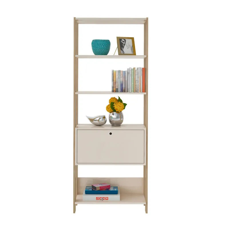 Estanteria Biblioteca Match BERTOLINI Con Puerta En MDP 166x63cm Off White/ Roble