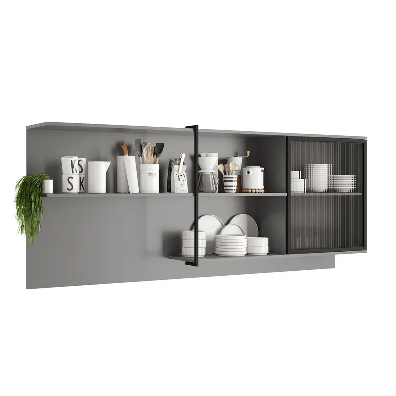 Mueble Superior Multiuso Cocina 200 Cm Mdp Estilo Industrial Gris