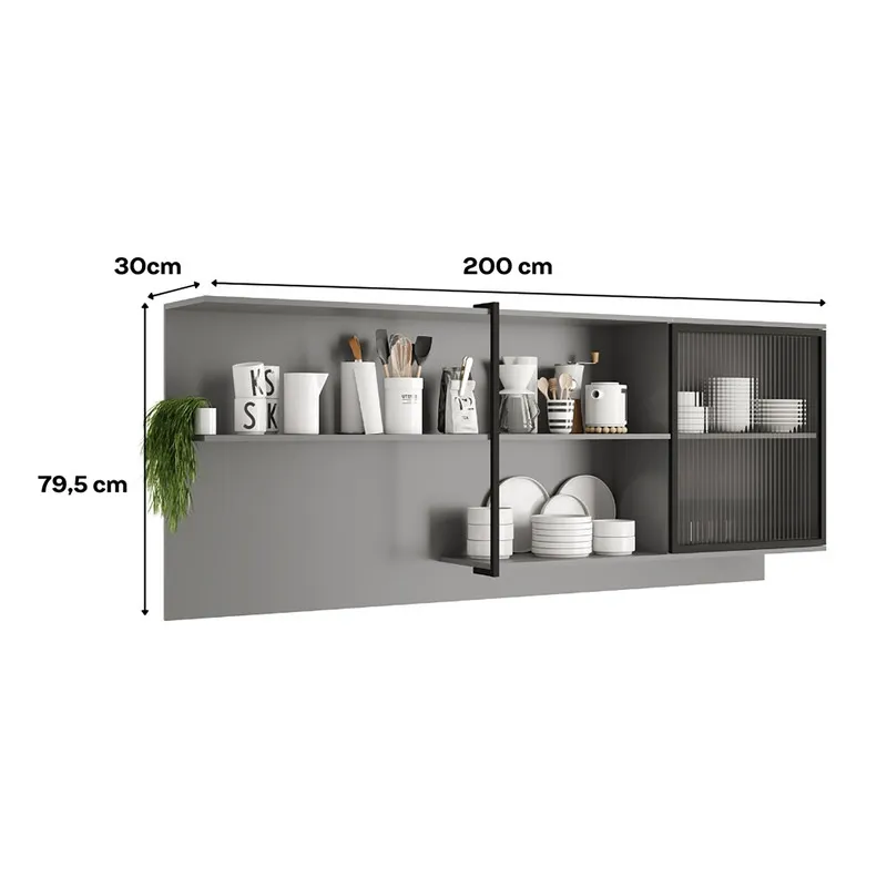 Mueble Superior Multiuso Cocina 200 Cm Mdp Estilo Industrial Gris