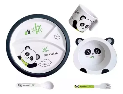 Juego De Vajilla De Bambu Para Niños 5 Piezas Oso Panda