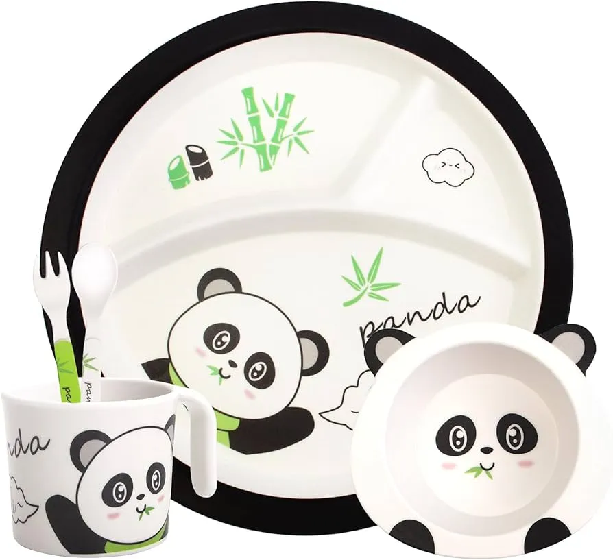 Juego De Vajilla De Bambu Para Niños 5 Piezas Oso Panda