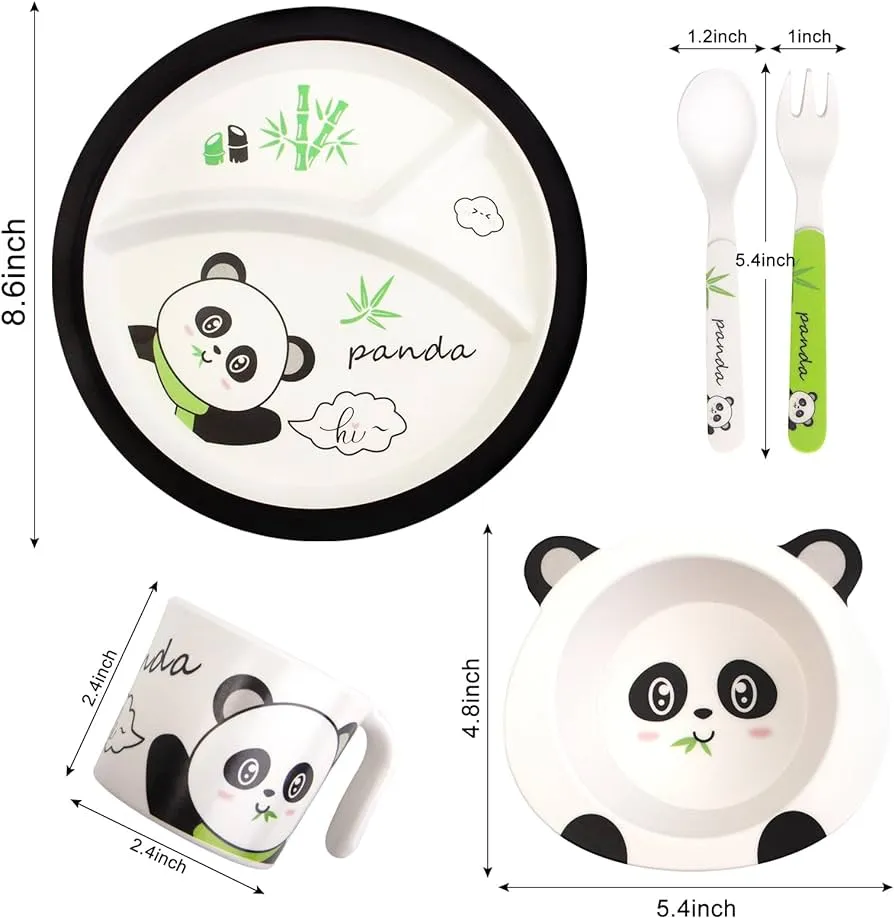 Juego De Vajilla De Bambu Para Niños 5 Piezas Oso Panda