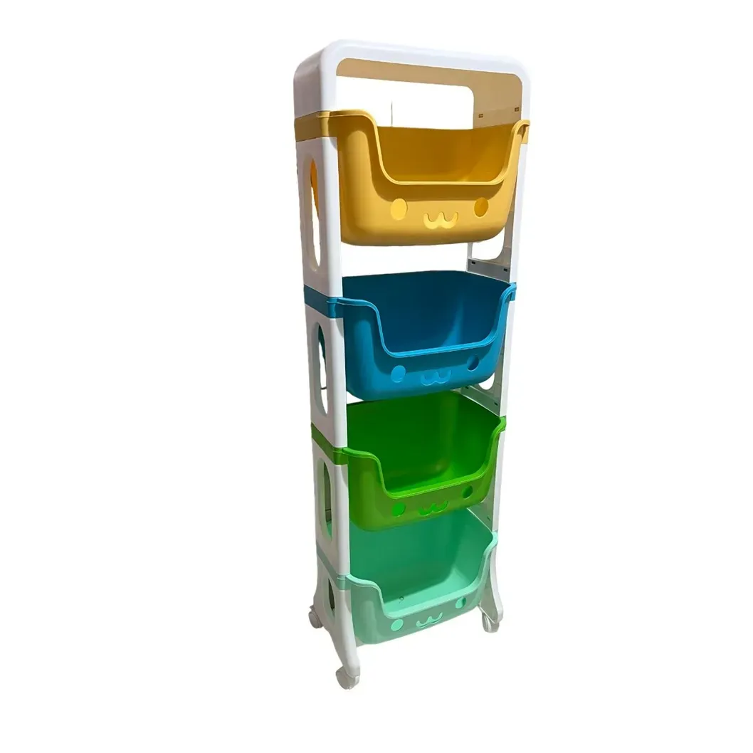 Estante Organizador 4 Niveles Niños Con Ruedas Amarillo / Aguamarina / Verde Menta