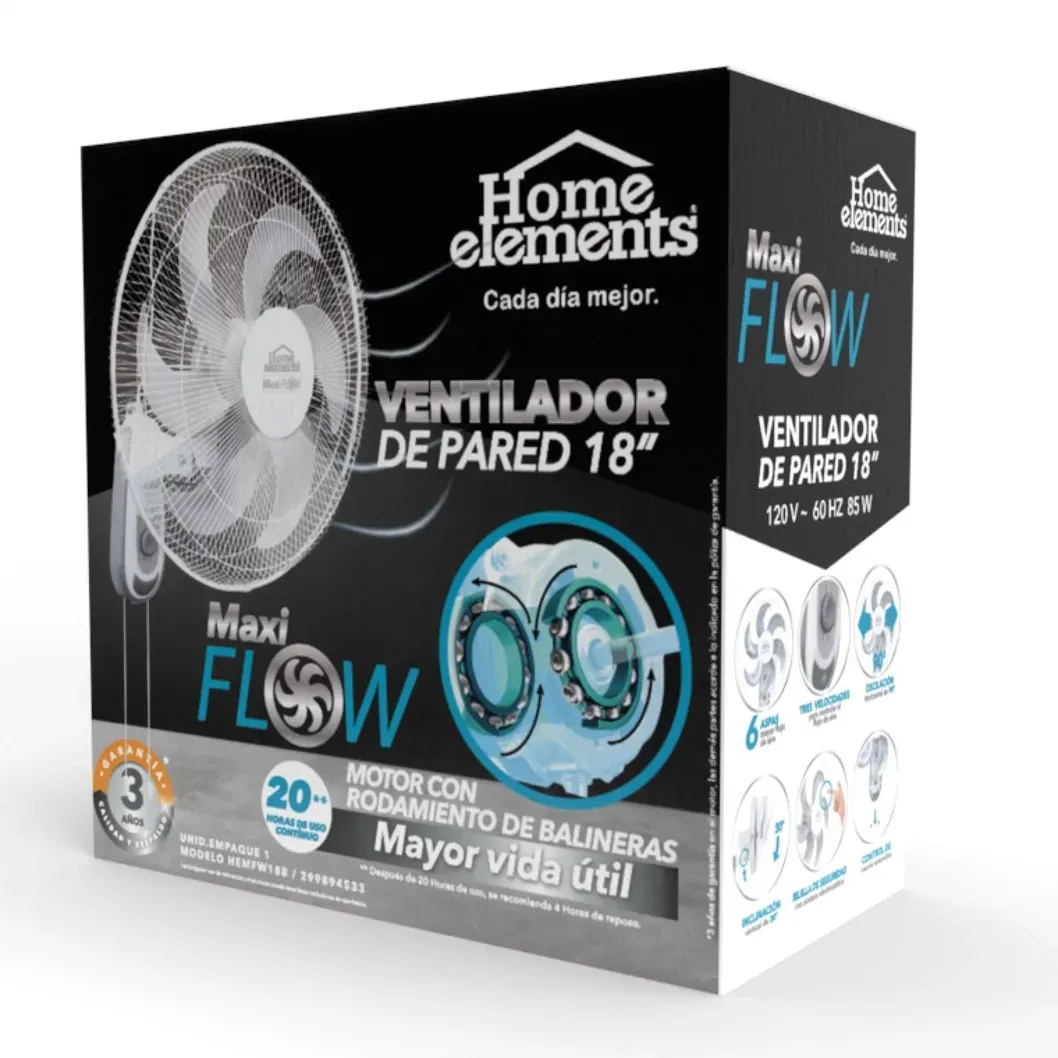 Ventilador Pared 18″ Negro MaxiFlow Elite Home Elements