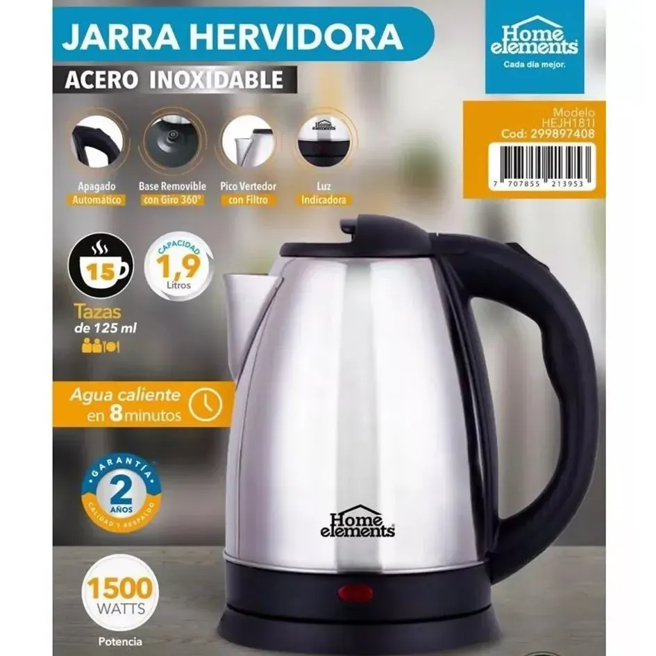 Hervidor De Agua Acero Inoxidable Home Elements HEJH181