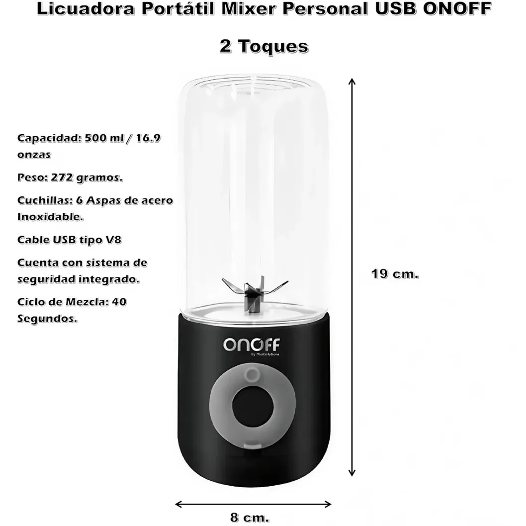 Licuadora Portatil Mixer Personal Usb 500 Ml 2 Toques Onoff