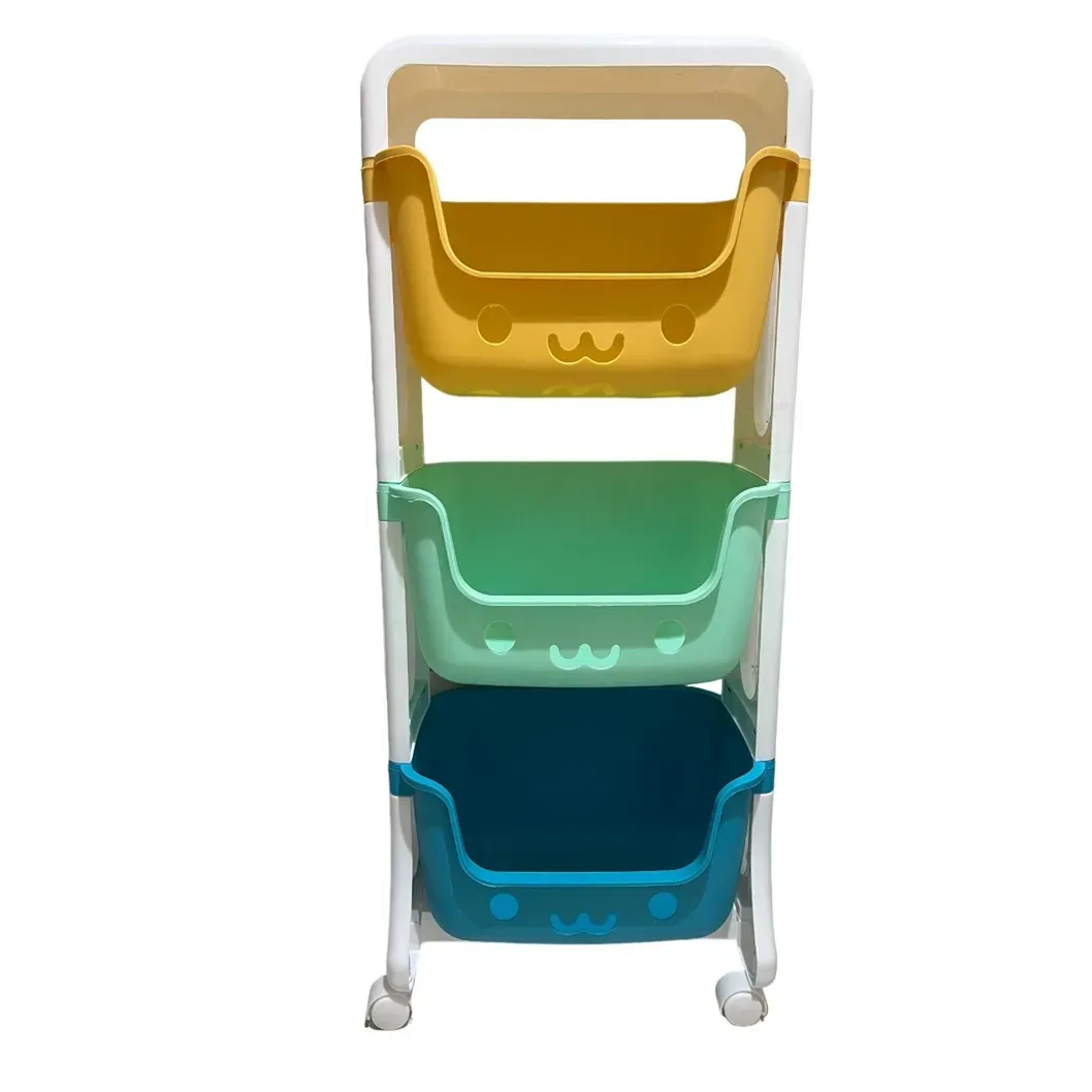 Estante Organizador 3 Niveles Niños Con Ruedas Amarillo / Aguamarina / Verde Menta