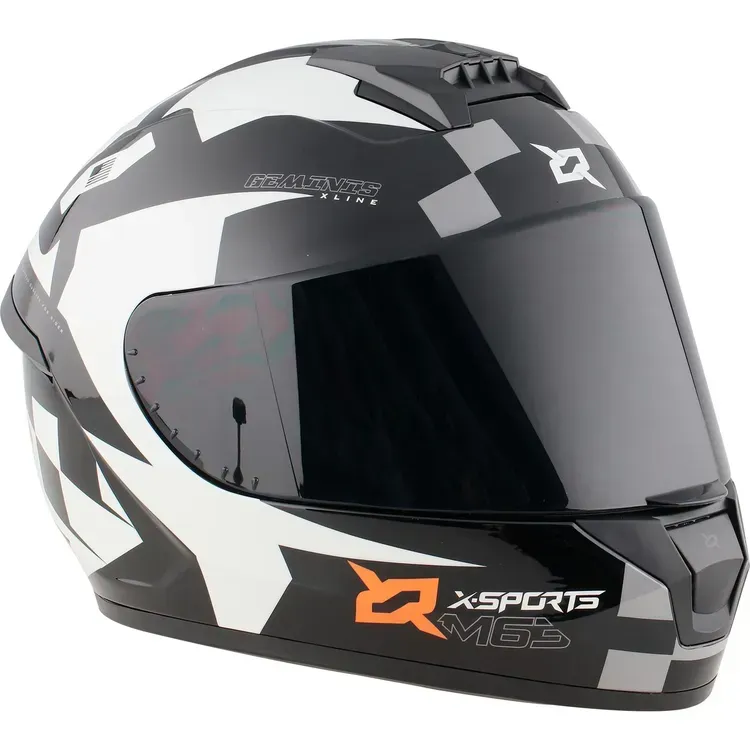 Casco Moto X-SPORTS M63 Geminis Talla M Negro Blanco Brillante Con Visor Transparente