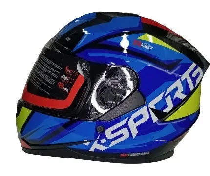 Casco Moto X-SPORTS M67 Courxe Talla S Negro Azul Brillante Con Visor Transparente