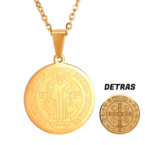 Collar Medalla San Benito Dorada + Estuche