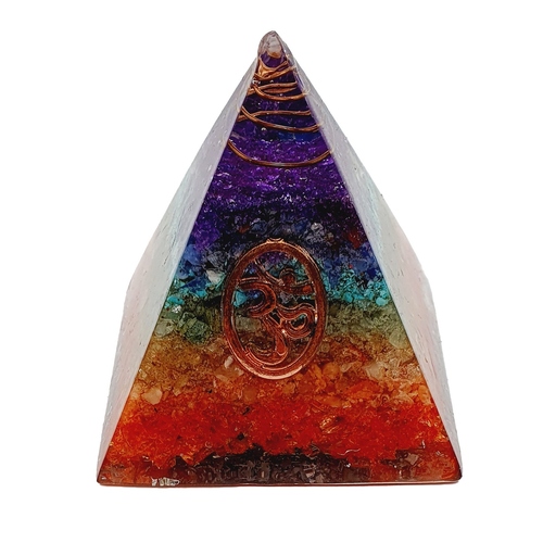 Pirámide 7 Chakras Piedra Natural Resina OM