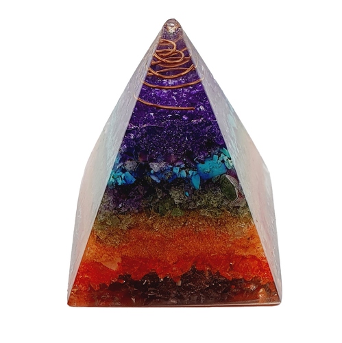 Pirámide 7 Chakras Piedra Natural Resina OM