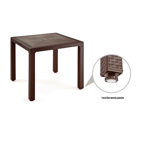 Mesa Plastica Cuadrada Resistente Con Tapon Para Parasol