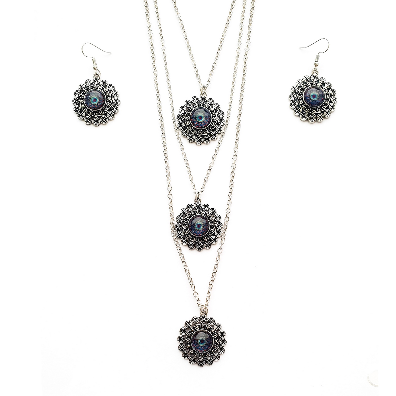 Collar Y Aretes Mandalas + Estuche