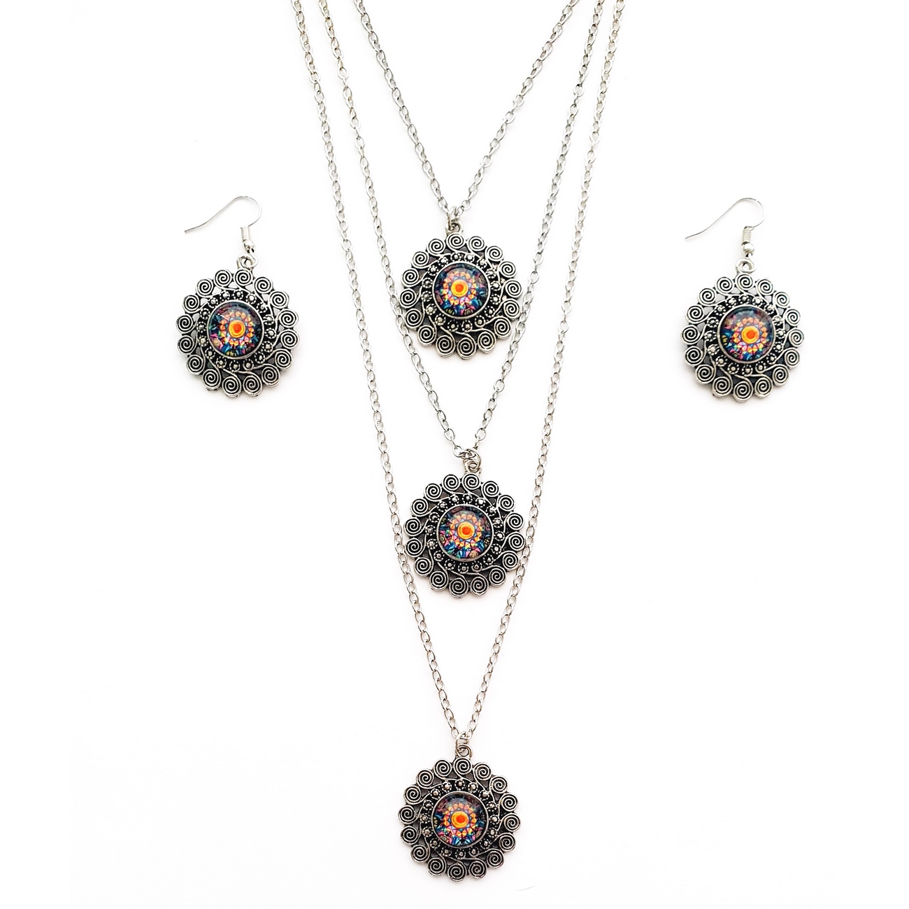 Collar Y Aretes Mandalas + Estuche