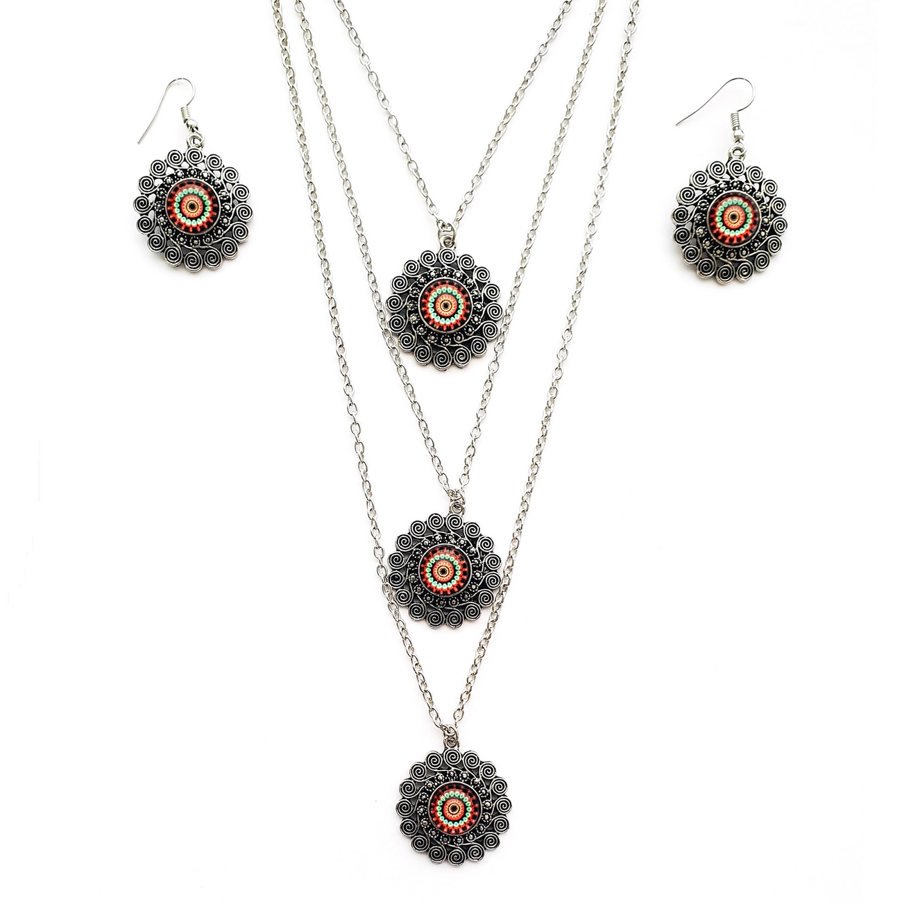 Collar Y Aretes Mandalas + Estuche