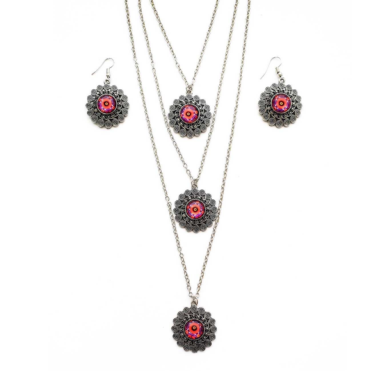 Collar Y Aretes Mandalas + Estuche